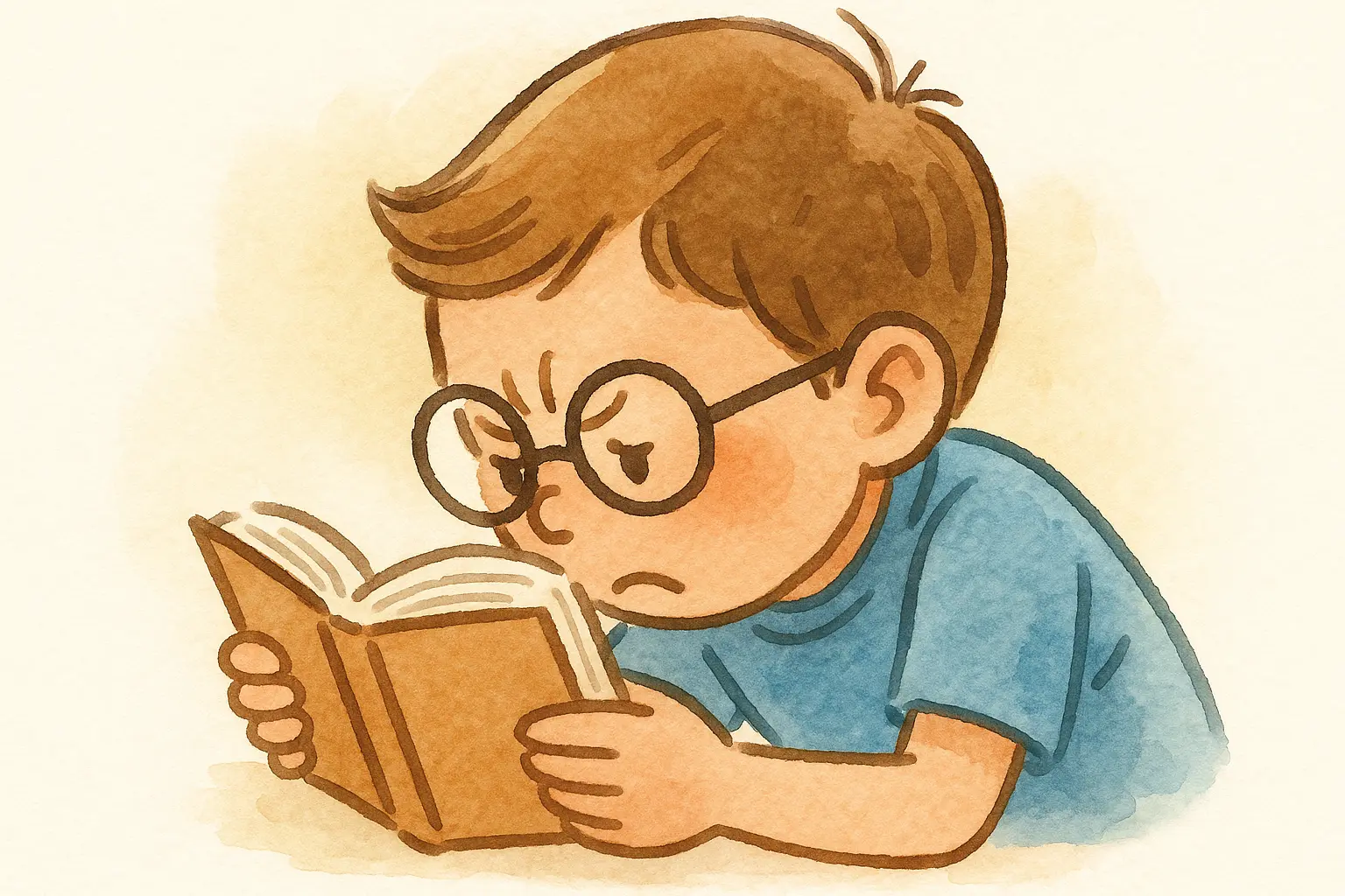 本に顔を近づけて読む男の子