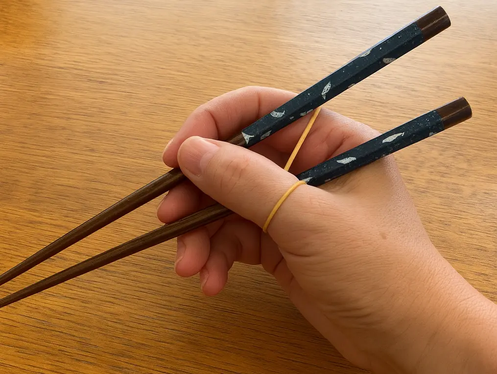 輪ゴムを使った正しい箸の持ち方