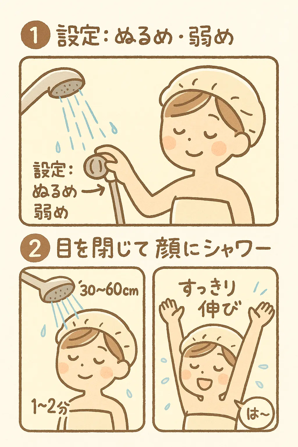 シャワーめのびのやり方