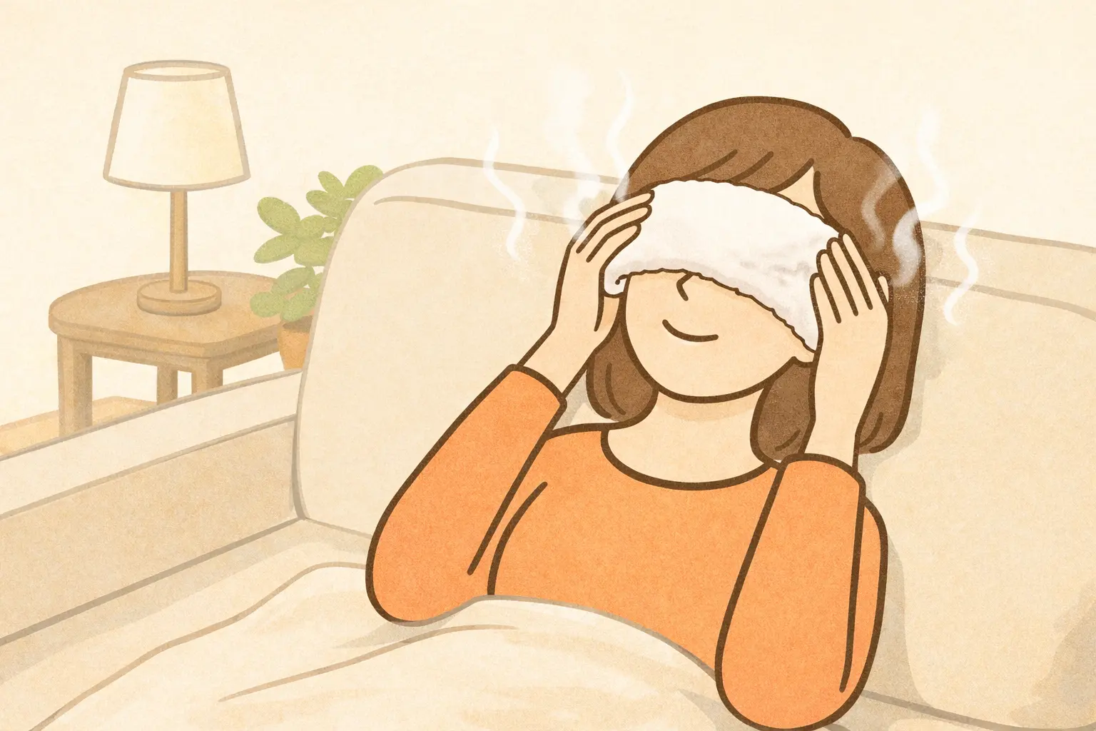 蒸しタオルで目を温めるイメージ