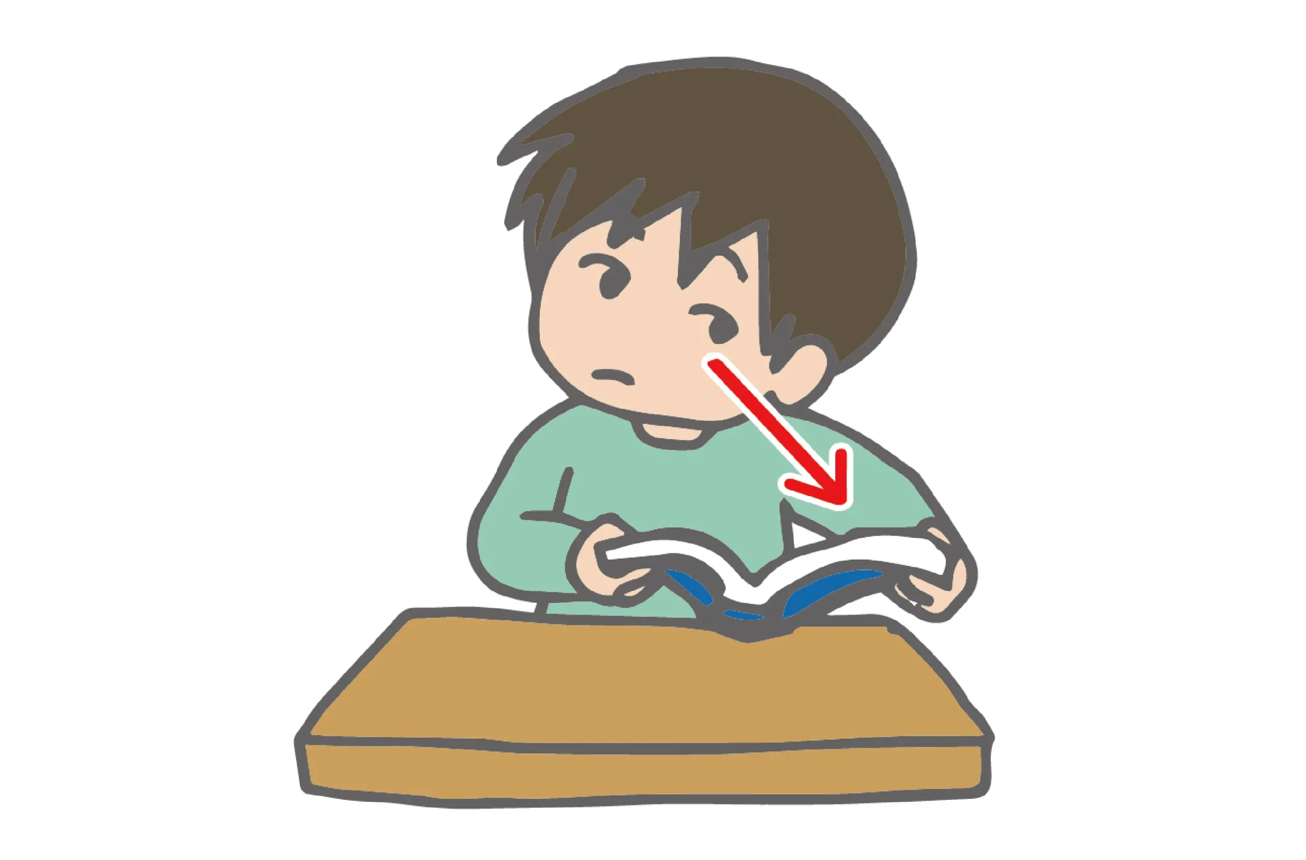 本を横目で読む男の子